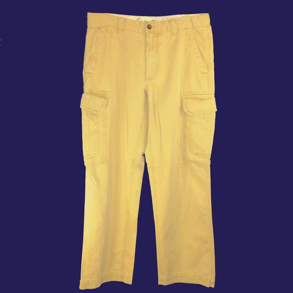 Eddie Bauer mens cargo khaki chino trousers EUC 33X32